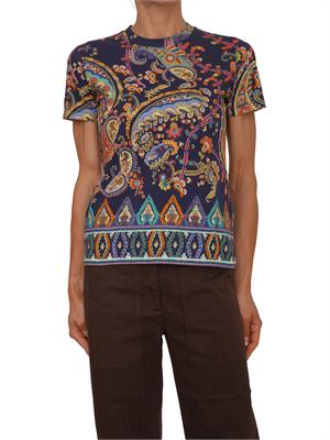 T-shirt Etro donna in puro cotone blu stampa Paisley in DONNA