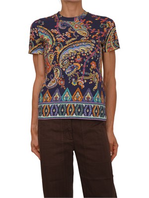 T-shirt Etro donna in puro cotone blu stampa Paisley in DONNA