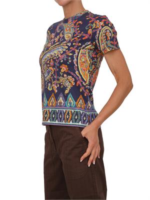 T-shirt Etro donna in puro cotone blu stampa Paisley in DONNA