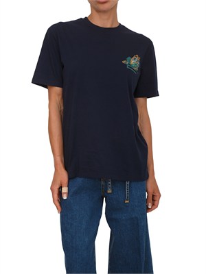 T-shirt Etro donna in cotone blu e logo a contrasto in DONNA