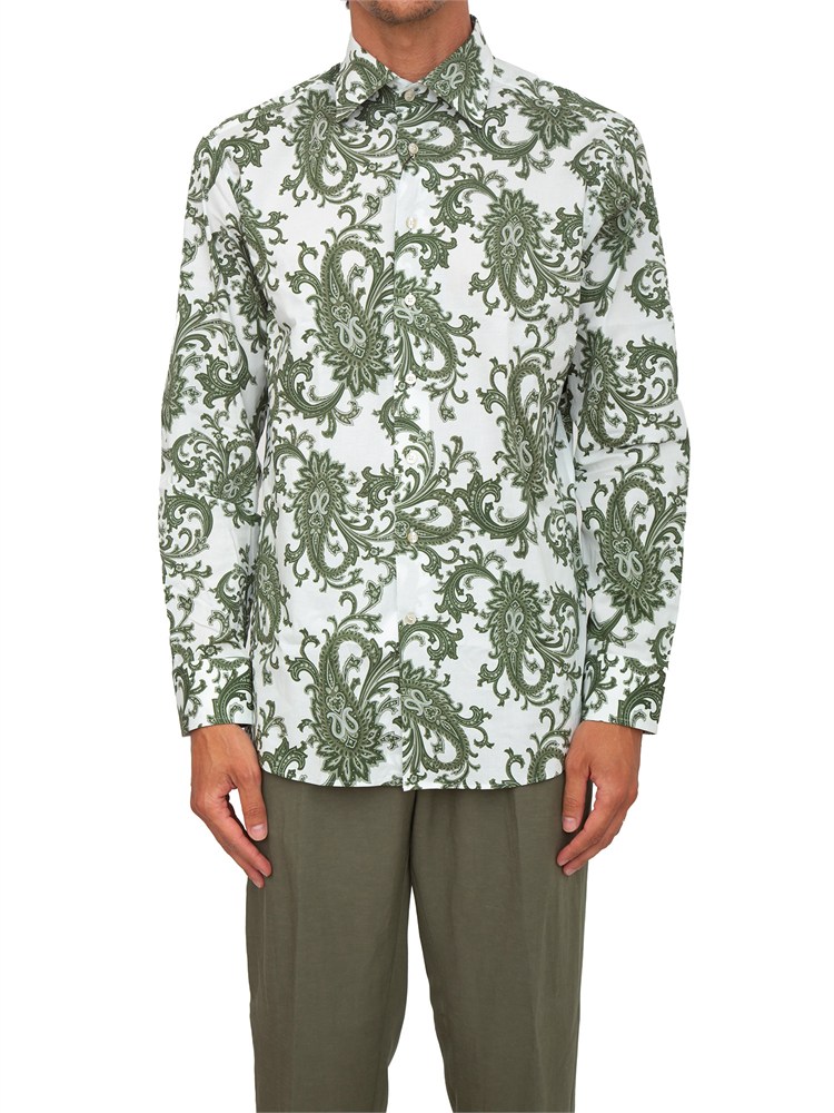 Camicia Etro uomo in cotone stretch motivo Paisley verde