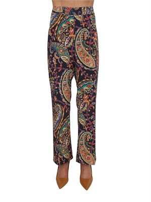 Pantaloni Etro in tessuto twill blu stampa Paisley in DONNA
