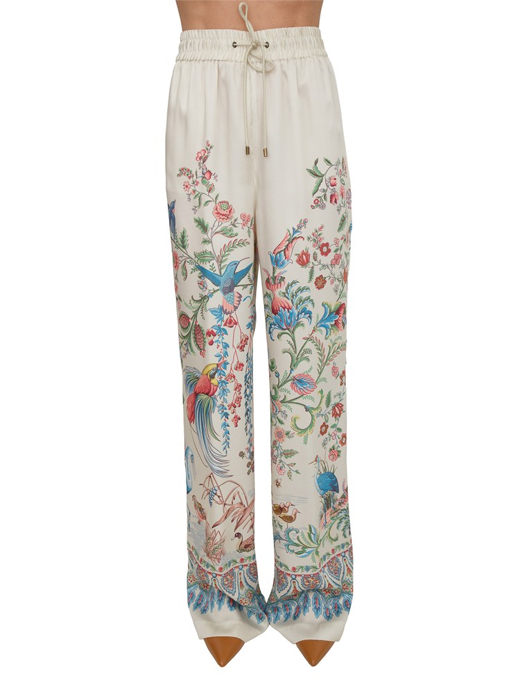 Pantaloni Etro donna in tessuto twill avorio stampato