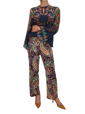 Blusa Etro donna in pura seta blu stampa Paisley in DONNA