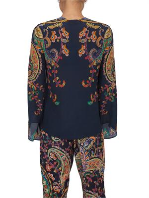 Blusa Etro donna in pura seta blu stampa Paisley in DONNA