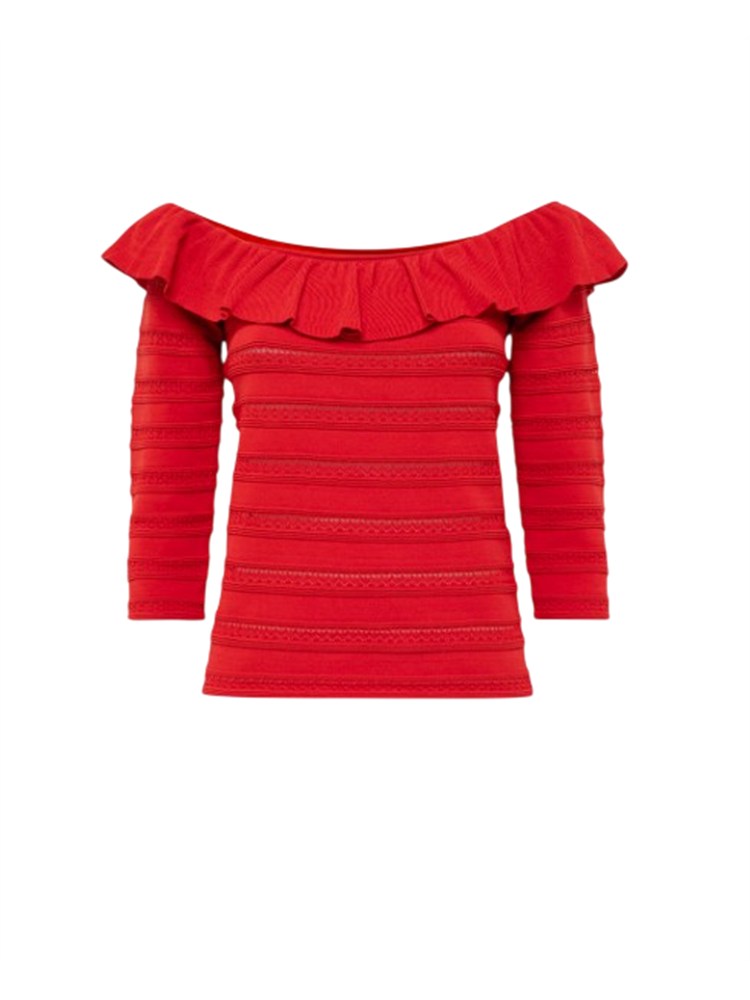 Maglia off shoulder Blugirl in viscosa rossa con balza
