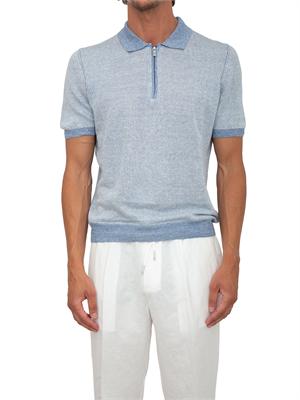 Polo zip Gran Sasso uomo in maglia azzurra millerighe in UOMO