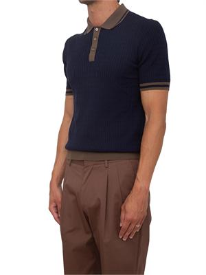 Polo maglia Gran Sasso uomo in cotone blu profili marroni in UOMO