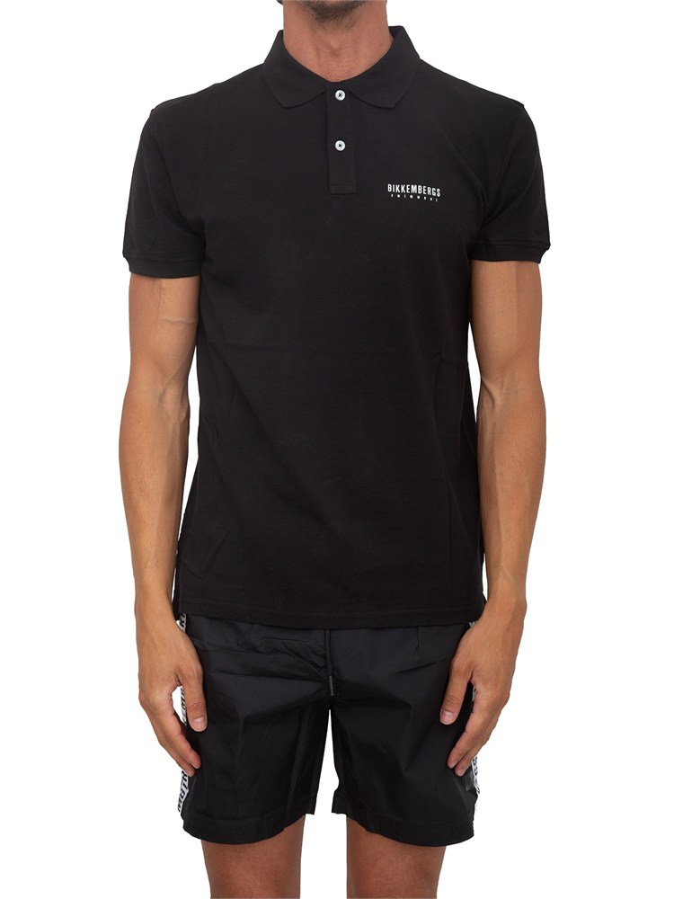 BIKKEMBERGS BEACHWEAR Polo nera Bikkembergs Swimwear uomo in cotone