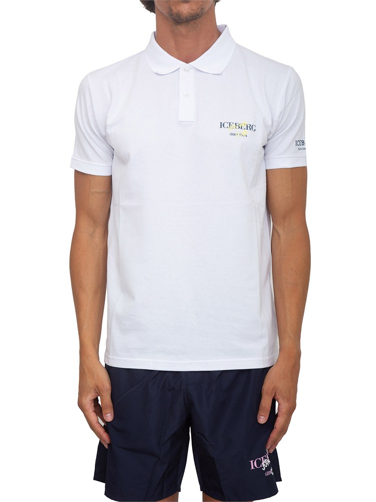 Polo bianca Iceberg Beachwear uomo in cotone con logo