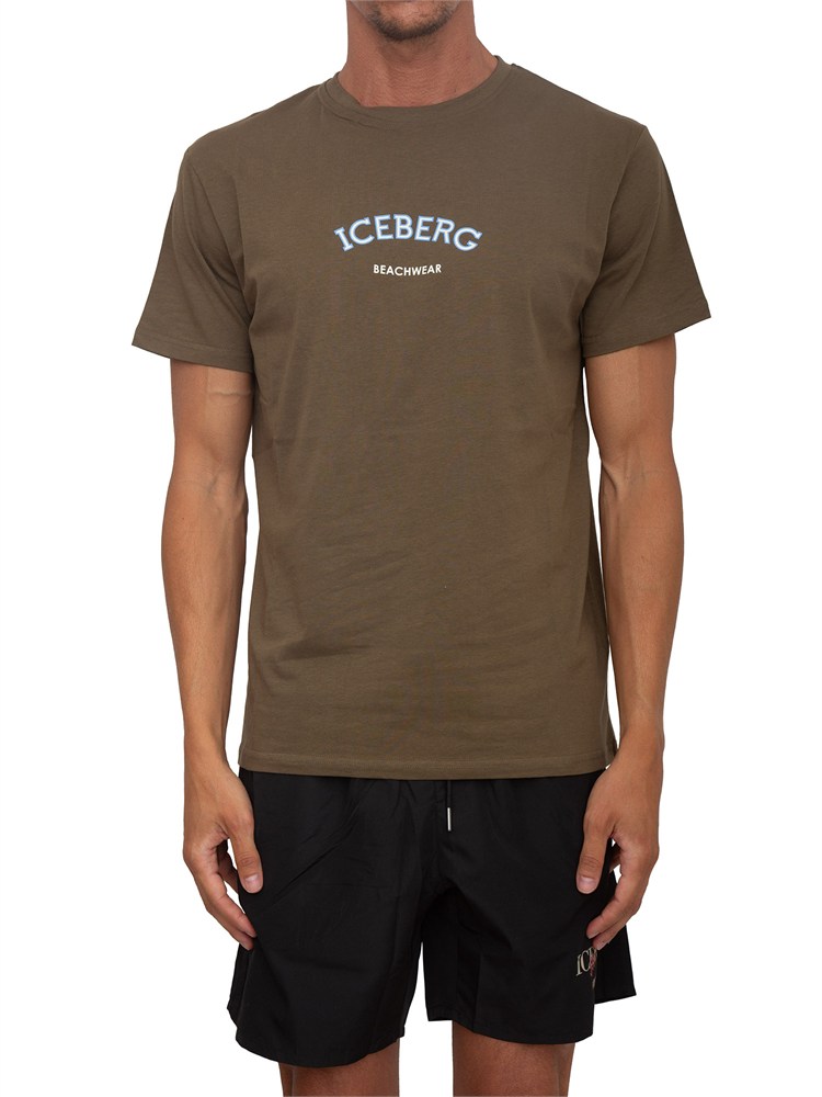 T-shirt verde Iceberg beachwear uomo con stampa logo