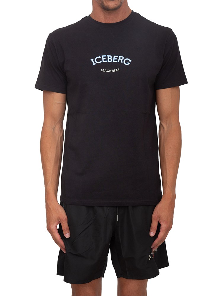 T-shirt nera Iceberg beachwear uomo con stampa logo
