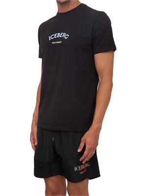 T-shirt nera Iceberg beachwear uomo con stampa logo in UOMO