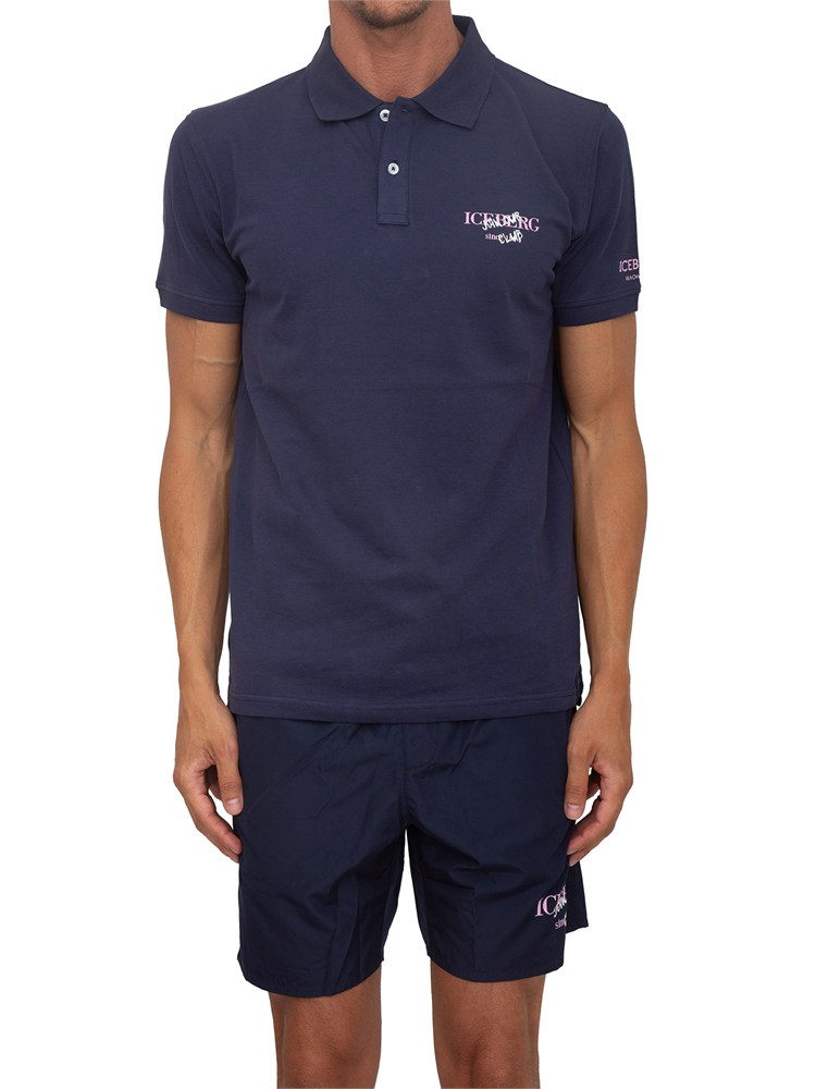 Polo blu Iceberg Beachwear uomo in cotone con logo