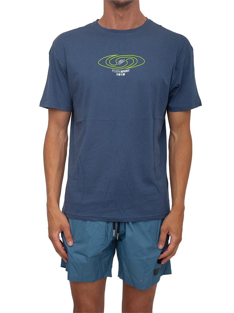 T-shirt blu Plein Sport Swim uomo con stampe