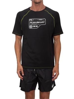 T-shirt nera Plein Sport Swim uomo logo e cuciture a contrasto in UOMO