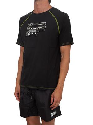 T-shirt nera Plein Sport Swim uomo logo e cuciture a contrasto in UOMO