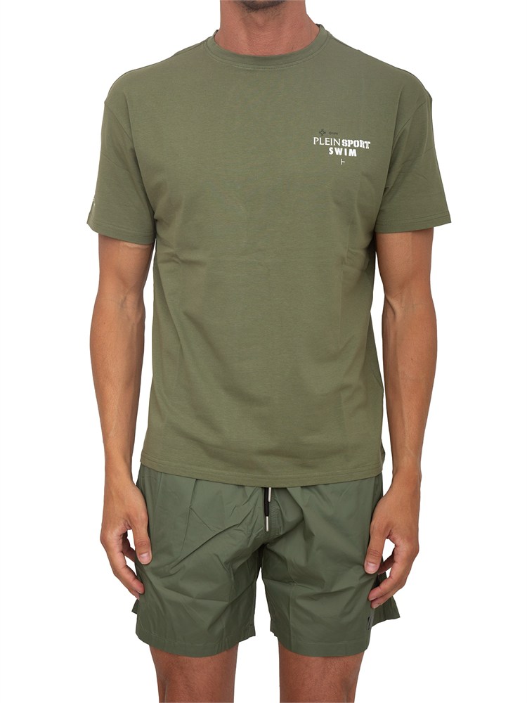 T-shirt uomo Plein Sport Swim in cotone verde militare