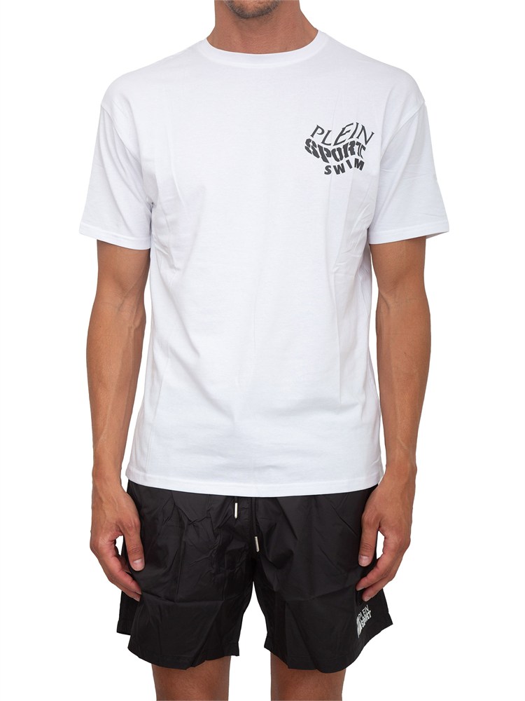 T-shirt bianca Plein Sport Swim uomo con maxi stampa dietro