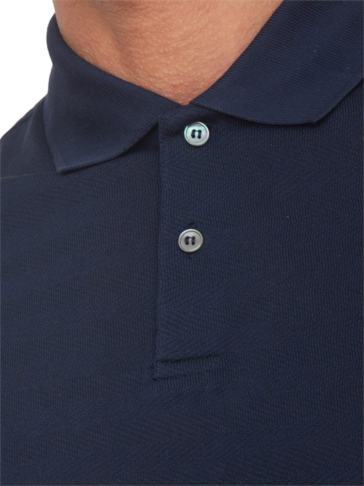 Polo Corneliani in cotone blu con trama maglia