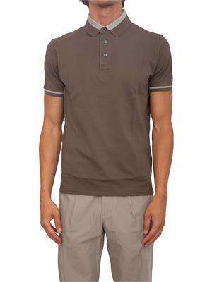 Polo uomo Emporio Armani in cotone marrone con profili in UOMO