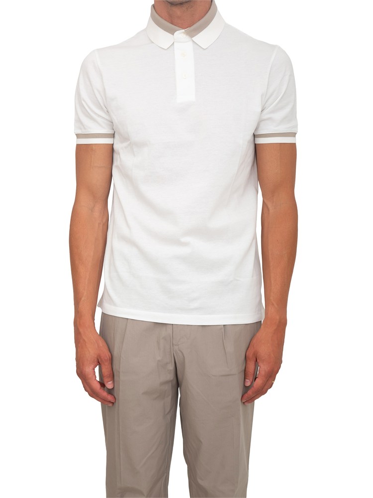 Polo uomo Emporio Armani in cotone avorio con profili