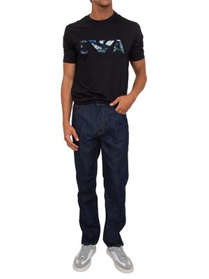 T-shirt Emporio Armani in cotone blu ricamo logo in UOMO