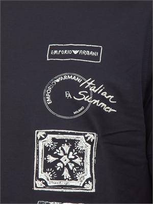 T-shirt Emporio Armani uomo in cotone blu e logo in UOMO