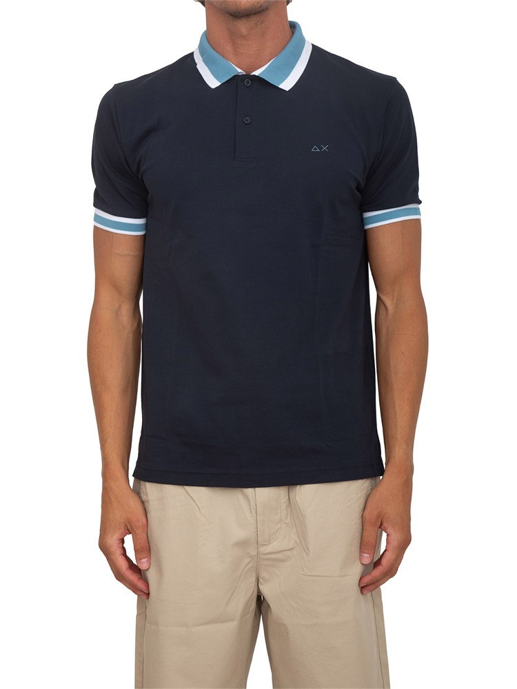Polo SUN68 in cotone blu con profili