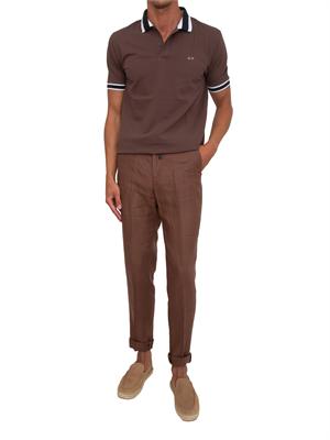 Polo SUN68 in cotone marrone con profili in UOMO