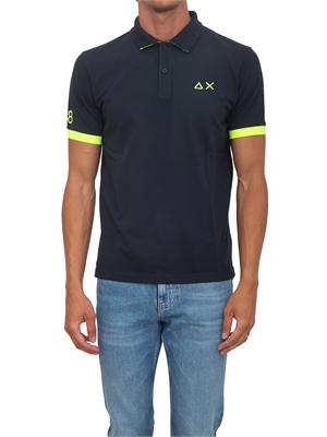 Polo SUN68 in piquet di cotone blu con profili in UOMO