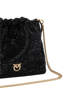 Borsetta nera Pinko full strass e fiore in DONNA