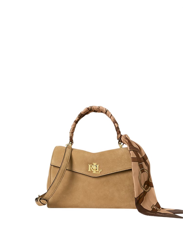 Bauletto Farrah Lauren Ralph Lauren in camoscio beige con foulard