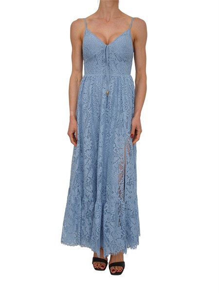 abito michael michael kors in misto cotone pizzo floreale celeste ms683hqkq9