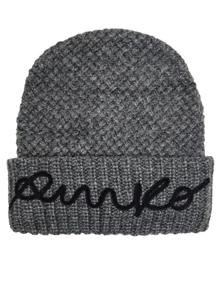 berretto pinko in maglia grigia e ricamo logo 107258a3ek