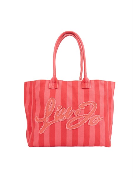 shopping bag liu jo donna a righe rosa e rosse con patch logo va5208t6948