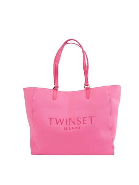 borsa a spalla twinset in canvas fuxia e ricamo logo lettering 251td8270