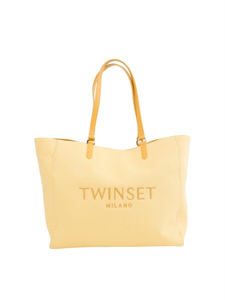 borsa a spalla twinset in canvas giallo e ricamo logo lettering 251td8270