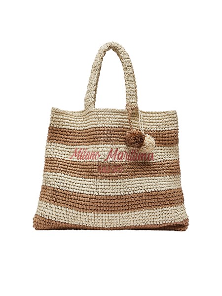borsa liu jo donna in paglia con fantasia rigata marrone va6197a0006