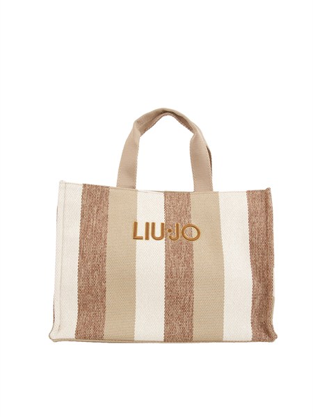 borsa tote grande liu jo in canvas a righe beige 2a6026t2176