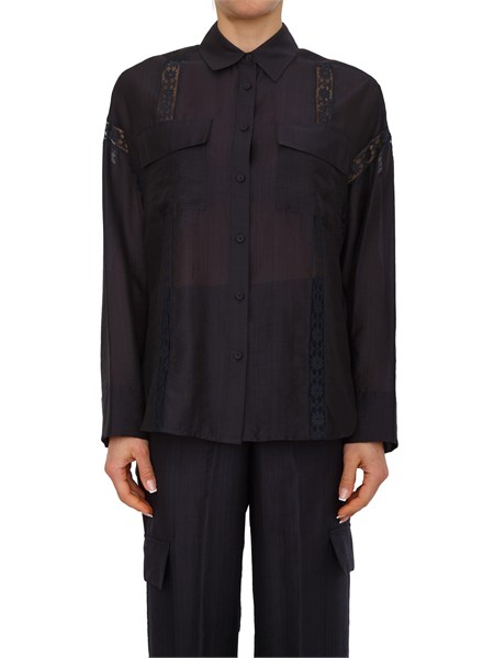 camicia blugirl in lyocell blu con pizzo ra6062t486a