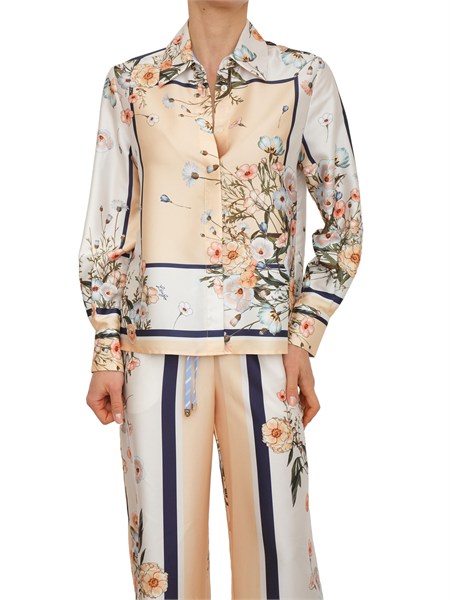 camicia liu jo donna in twill crema con stampa fiori wa6357t2555
