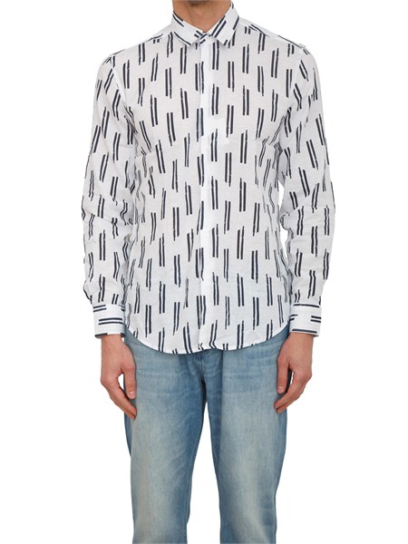 camicia napoli antony morato in lino e cotone blu con stampa mmsl00789fa430661