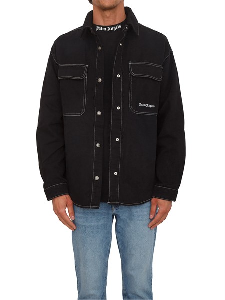 camicia overshirt palm angels nera con tasche pmyd024s26den001