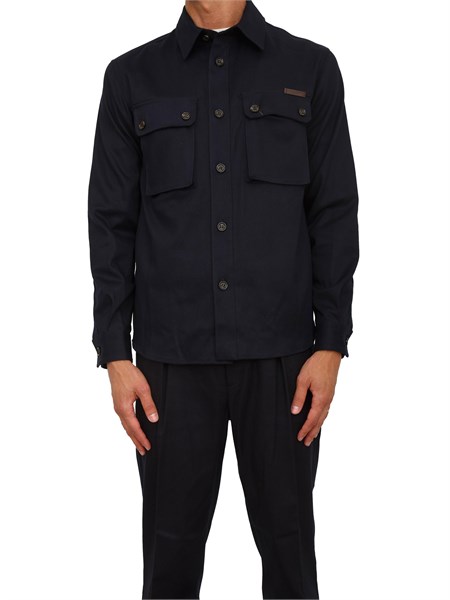 camicia overshirt paolo pecora in gabardina blu g0115183