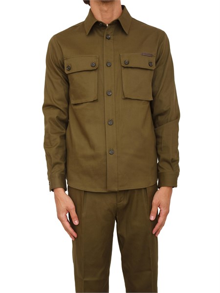 camicia overshirt paolo pecora in gabardina verde g0115183