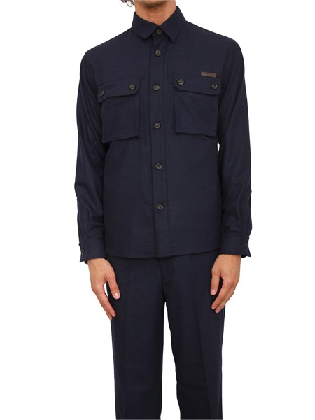 camicia overshirt paolo pecora in lana blu con tasconi g0133088