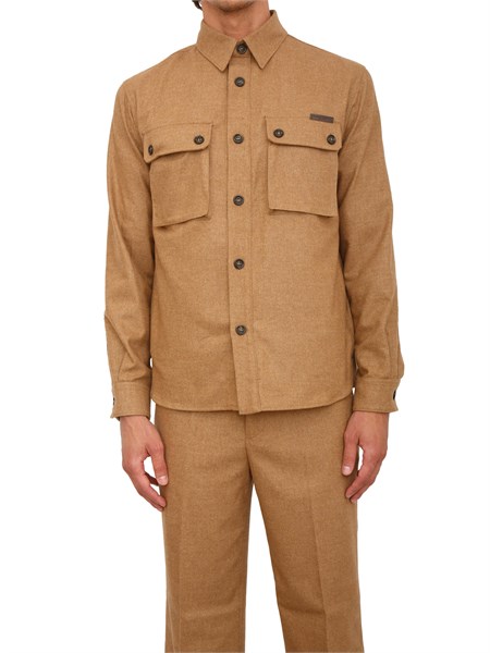 camicia overshirt paolo pecora in lana cammello con tasconi g0133088