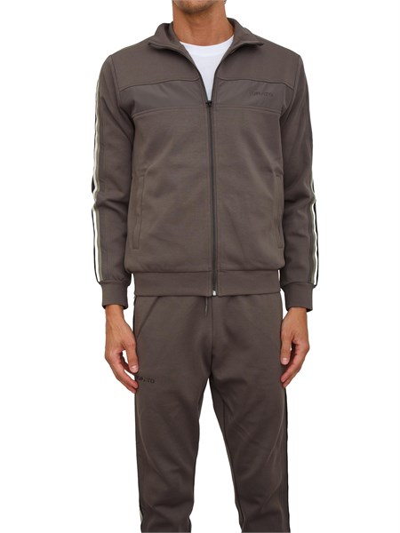 felpa antony morato con zip e bande in misto cotone interlock verde militare mmfl01096fa150168