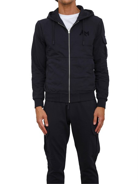 felpa antony morato con zip e cappuccio in misto cotone interlock blu mmfl01105fa150222